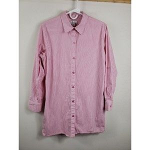 D&Co Women's sz small Pink White Shirt stripe pockets button up tunic